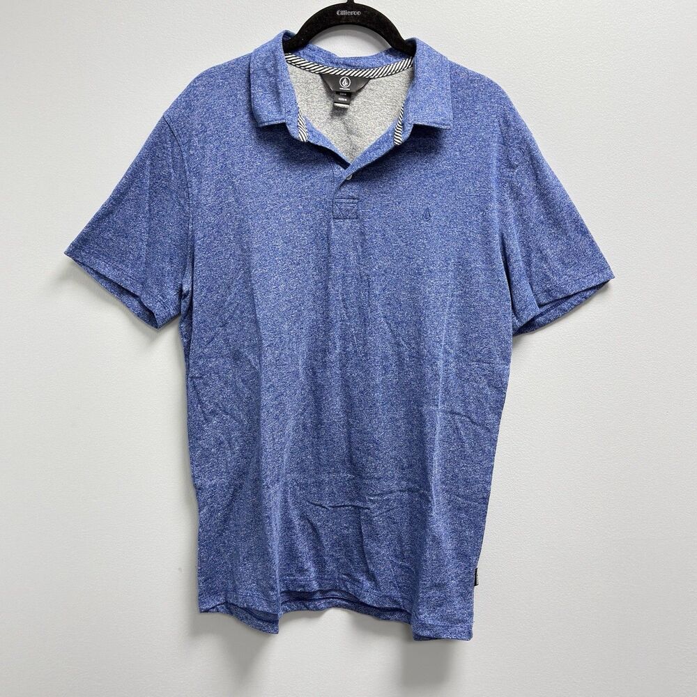 Volcom Mens Size Medium Short Sleeve Heather Blue Polo Shirt Beach Vacation Golf